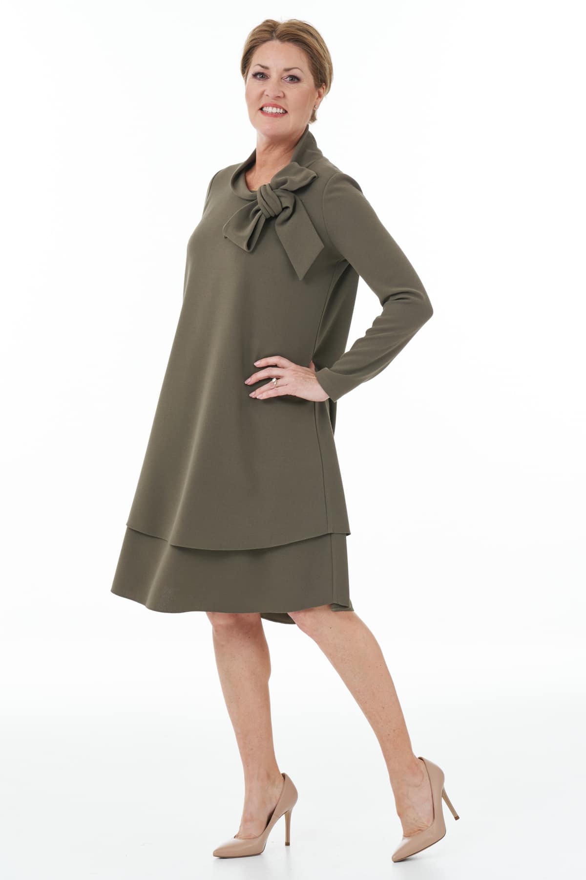 Olive Bow Neck Dress