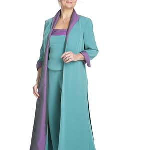 3 piece silk coat bodice and trousers mother of the bride plus size outfit
