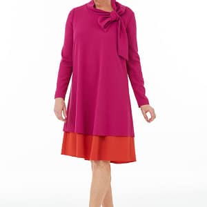 Fuchsia and Orange Bow Neck Dress