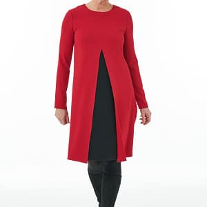 Red and Black Open Front Contrast Dress