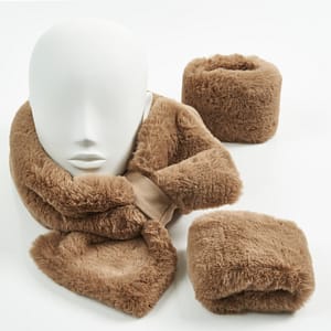 Camel Faux Fur Collar and Cuffs