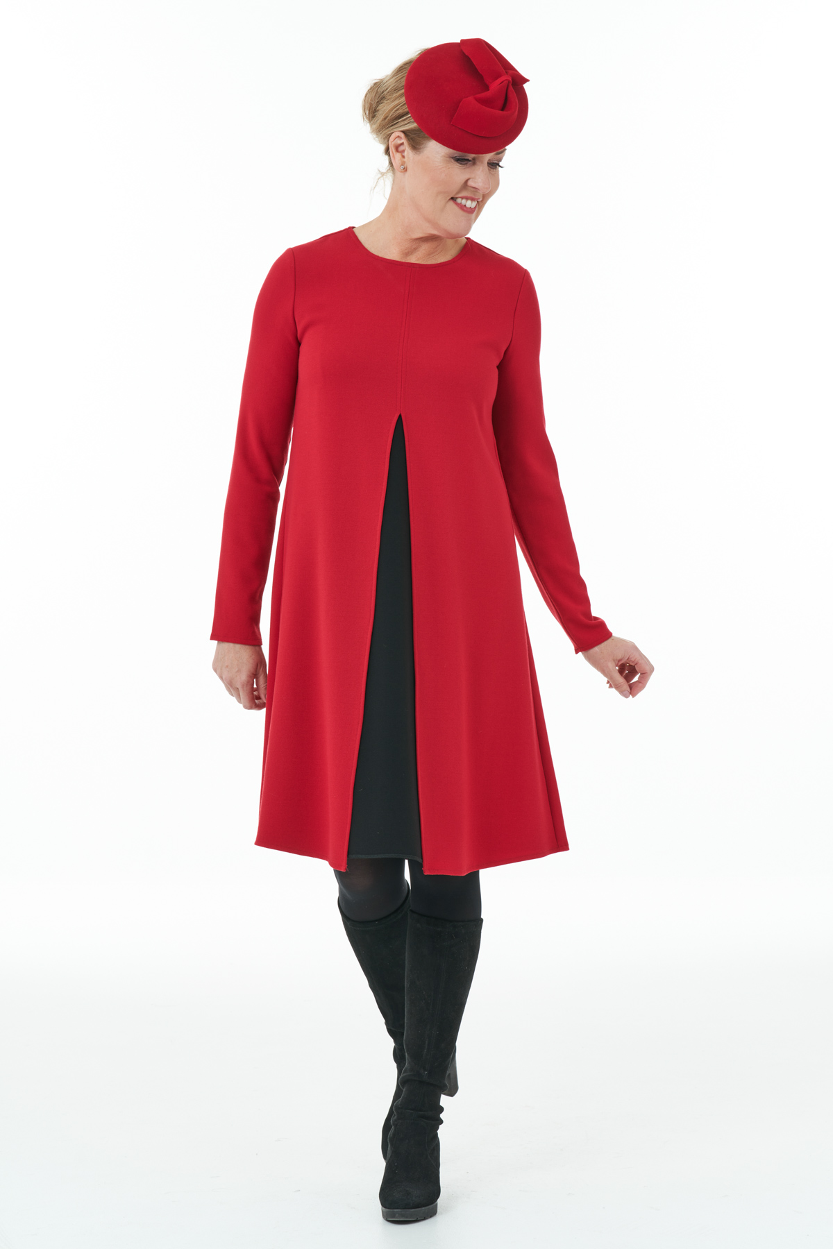 Red and Black Open Front Contrast Dress