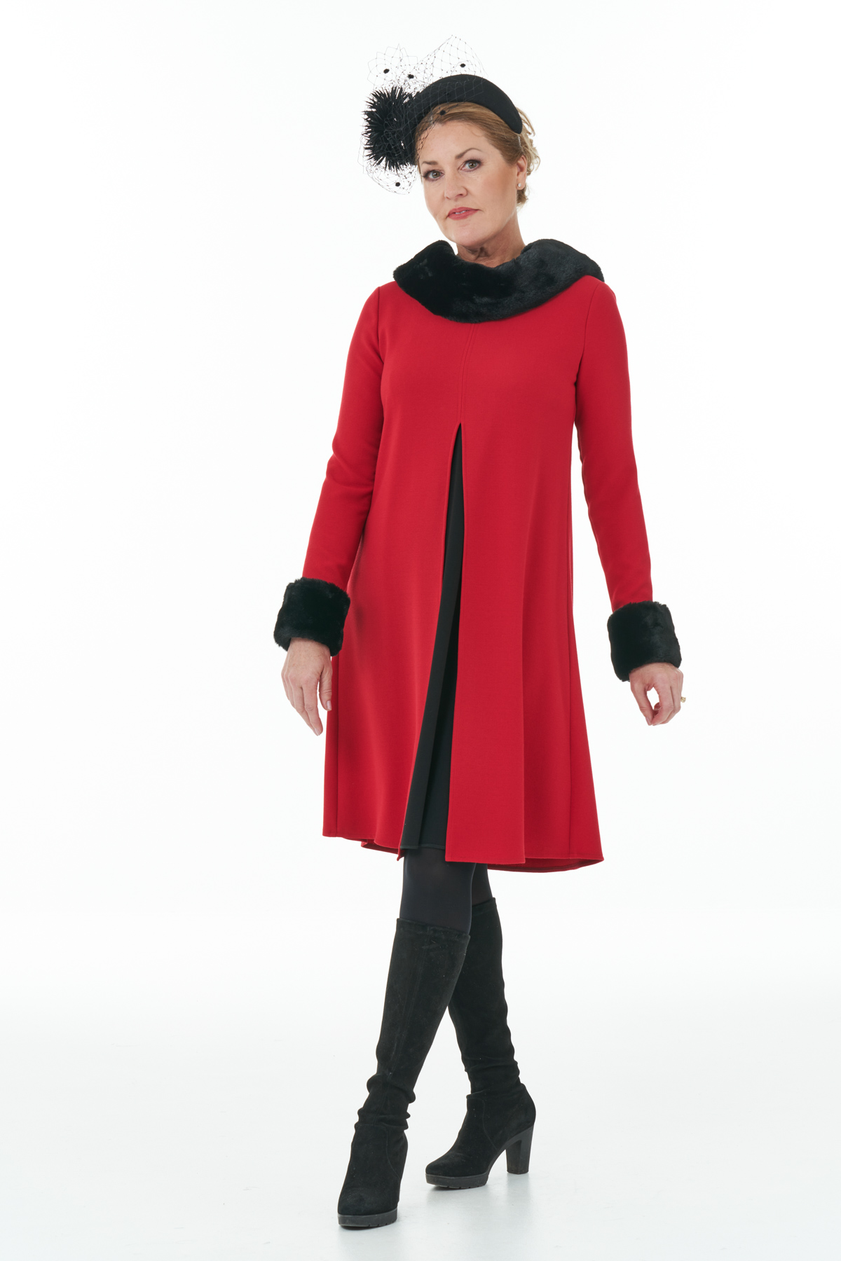 Red and Black Open Front Contrast Dress