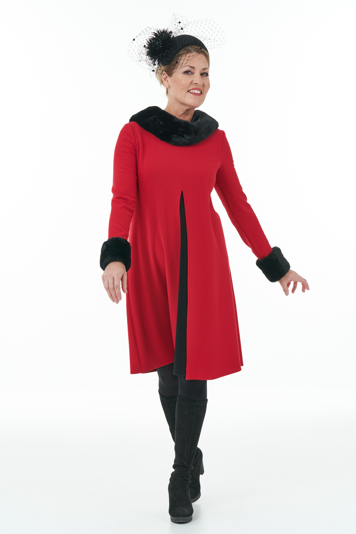 Red and Black Open Front Contrast Dress