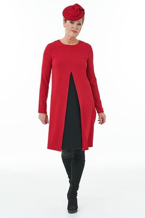 Red and Black Open Front Contrast Dress