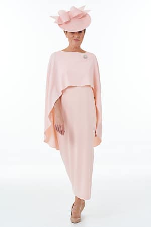 Long Side Slit Dress in Pink and cape in Pink