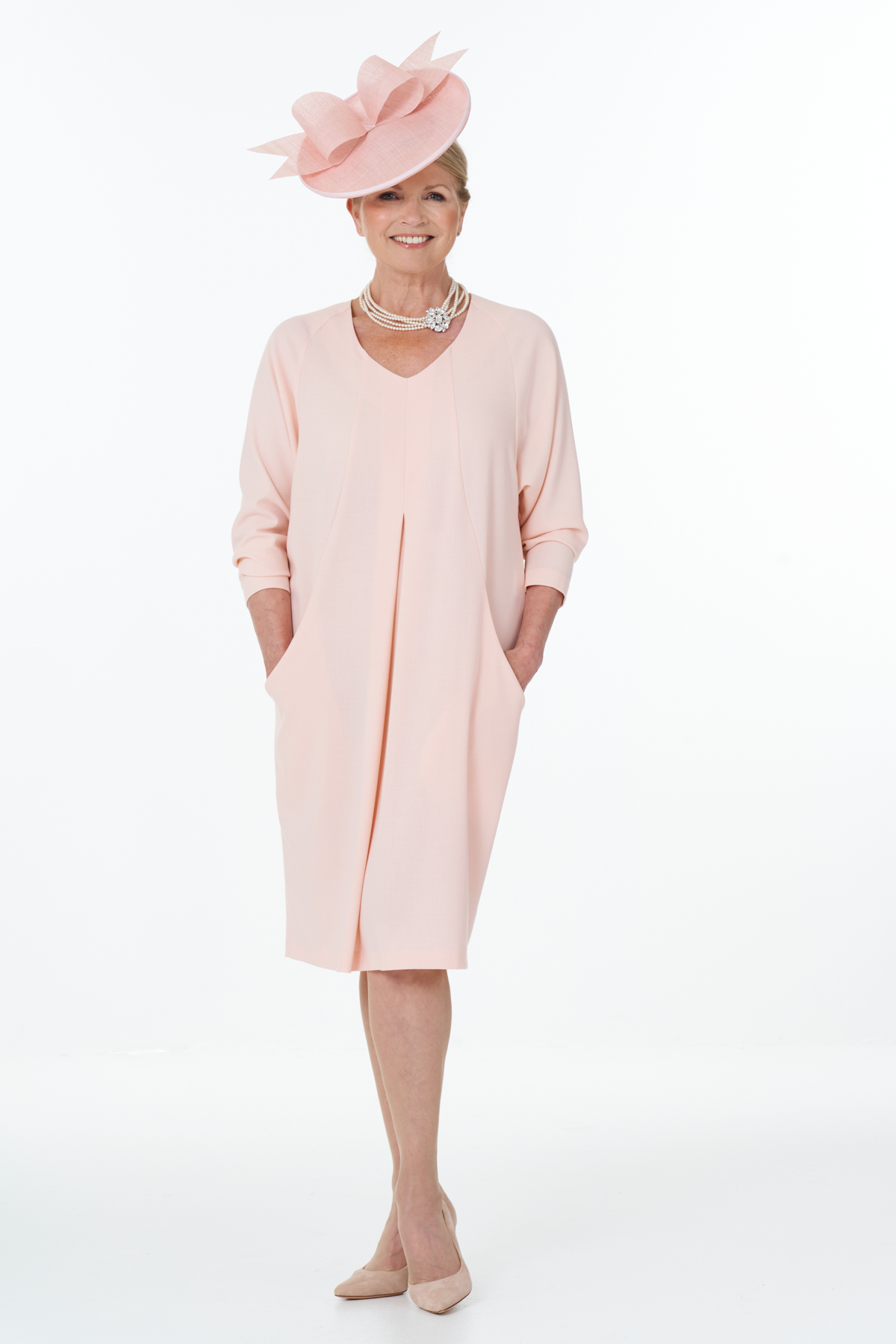 Pink V Neck Dolman Neck Dress