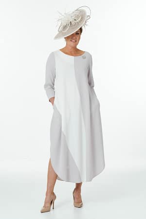 Colour Block Dress in Pebble and Ivory