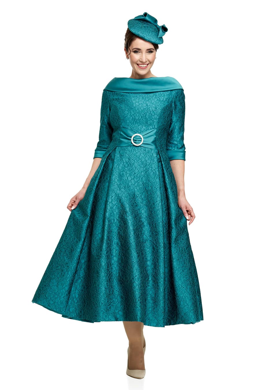 Elegant 50’s Tea Length Jacquard Dress