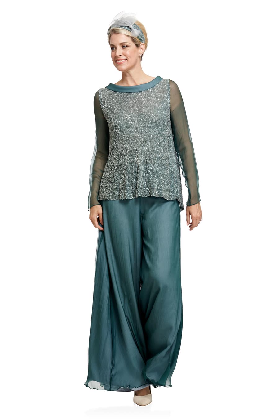 Georgette Beaded Silk Tunic and Palazzo Pants