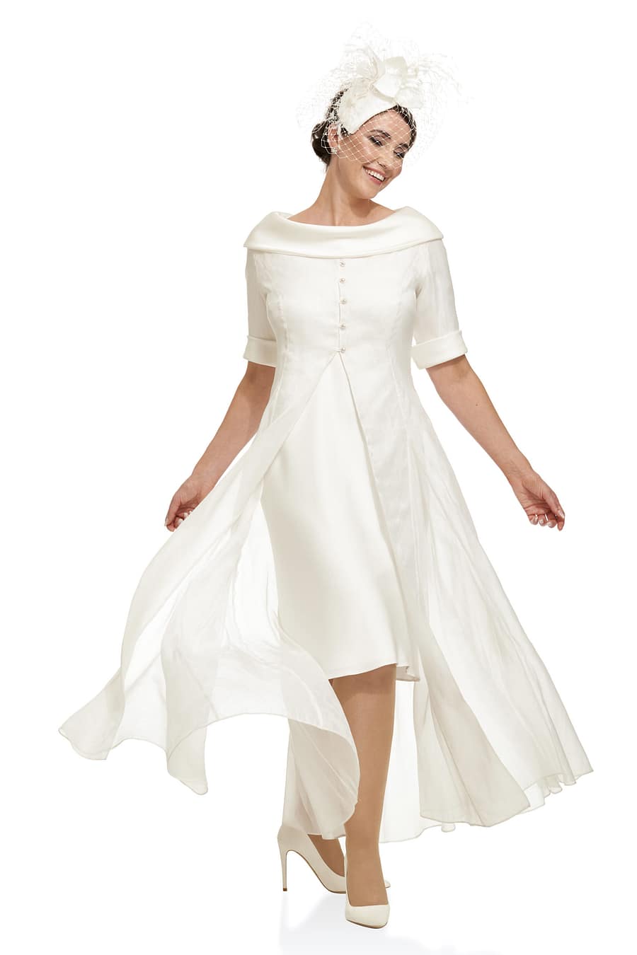 Jacquard Organza Coat Over Bias Cut Crepe Dress