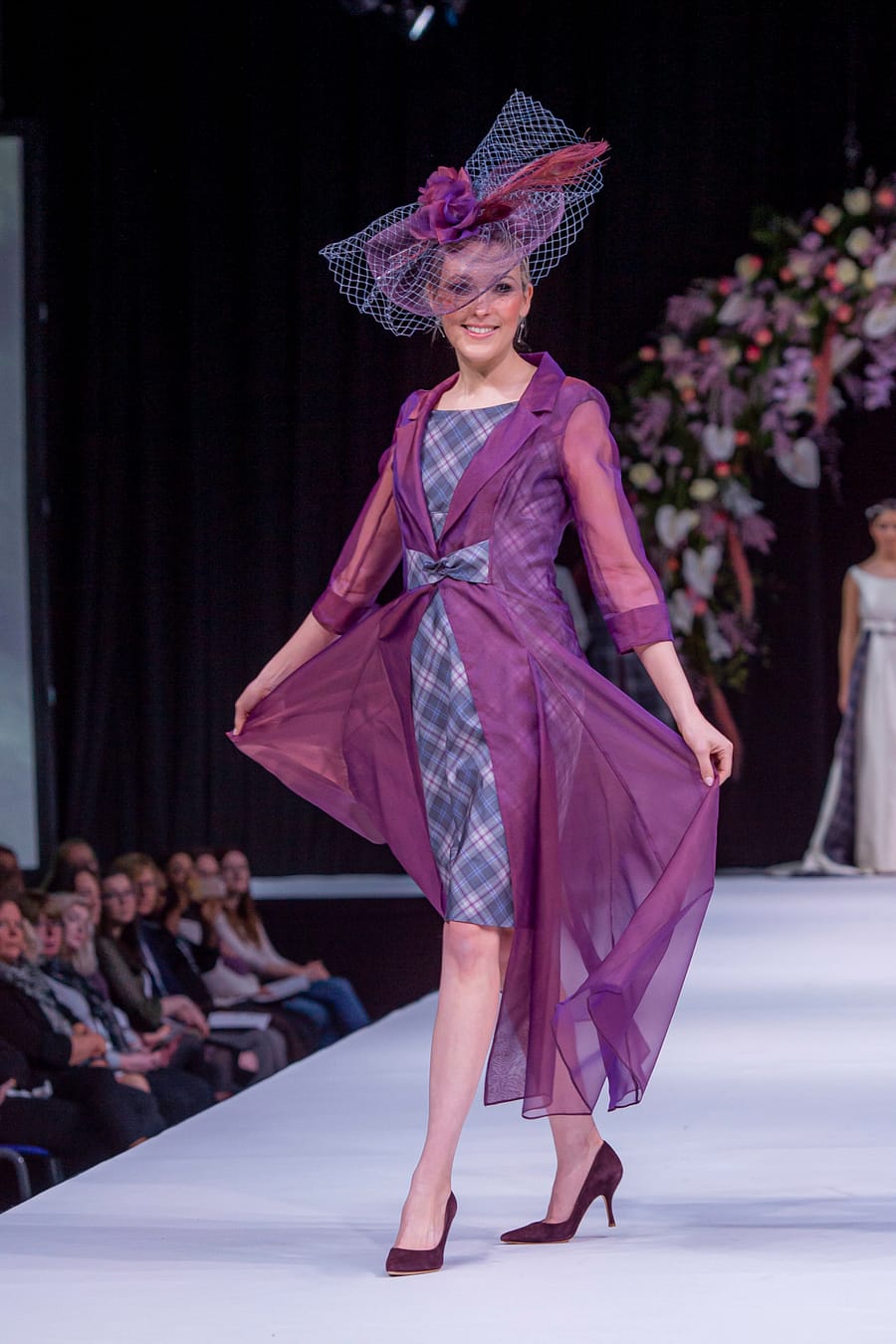 Organza coat with tartan dress