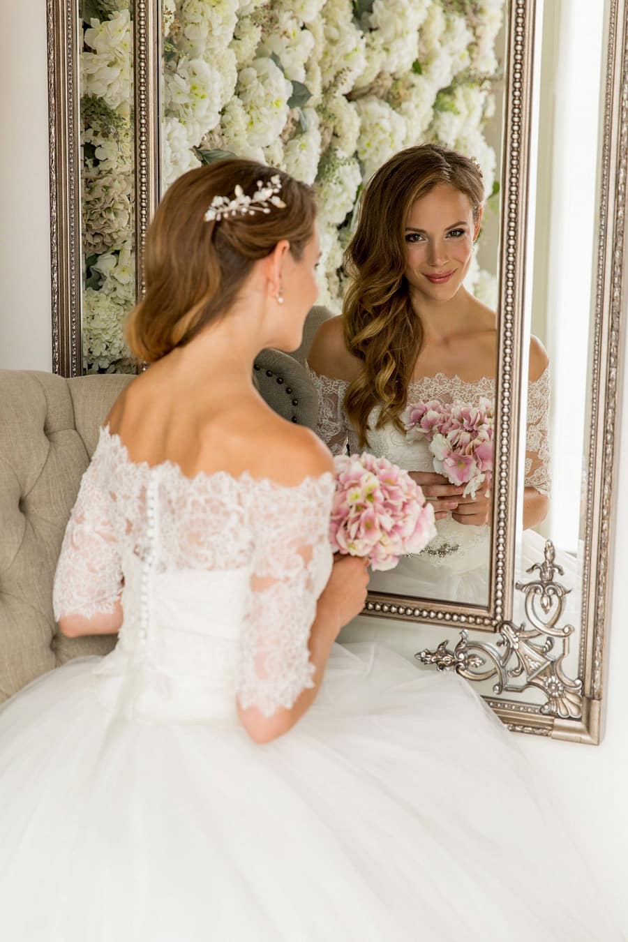 Bardot Lace Top Wedding Dress