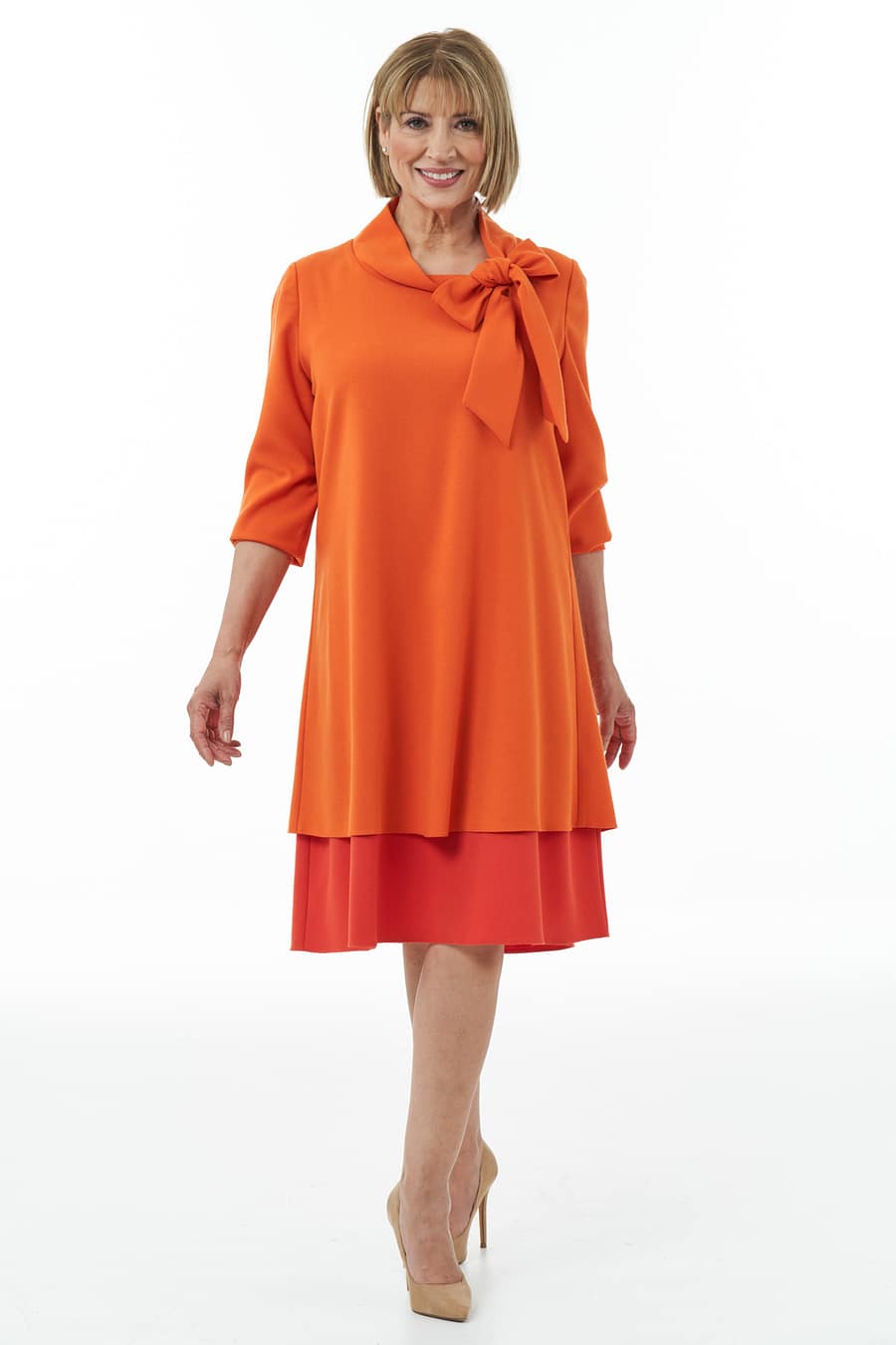 Mandarin and Orange Bow Neck Dress