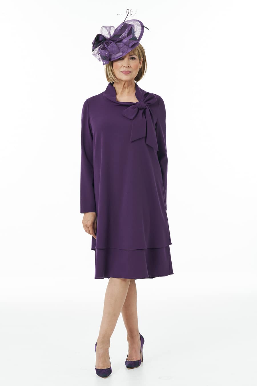 Purple Bow Neck Dress