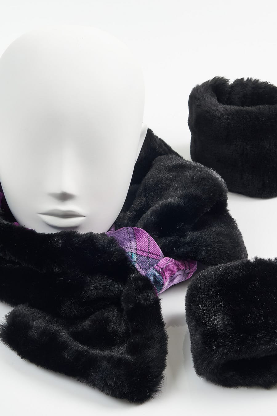 Black Faux Fur with ByStorm Velvet Tartan Collar and Cuffs