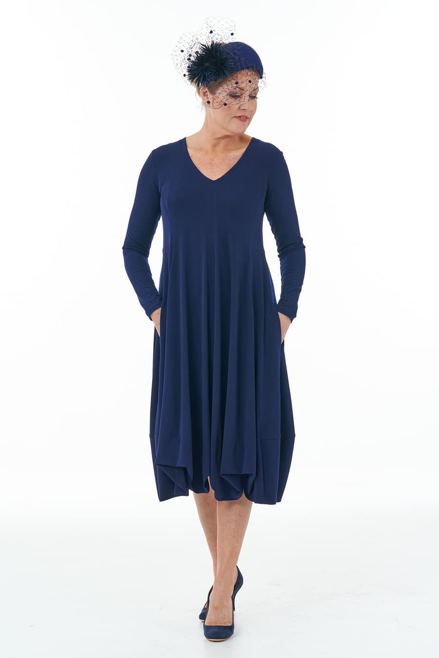 Navy Long Sleeve Knit Bubble Dress