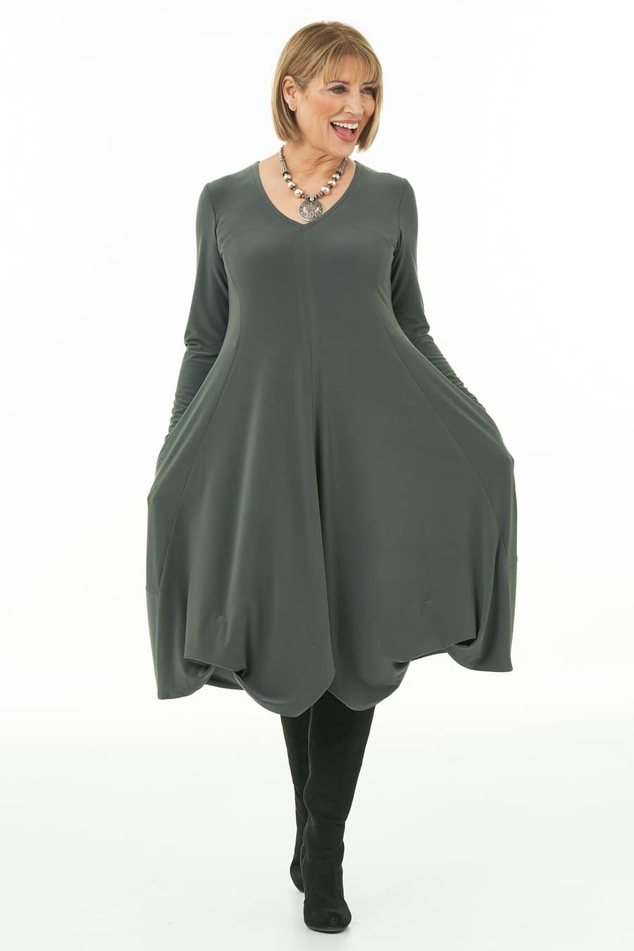 Olive Long Sleeve Knit Bubble Dress
