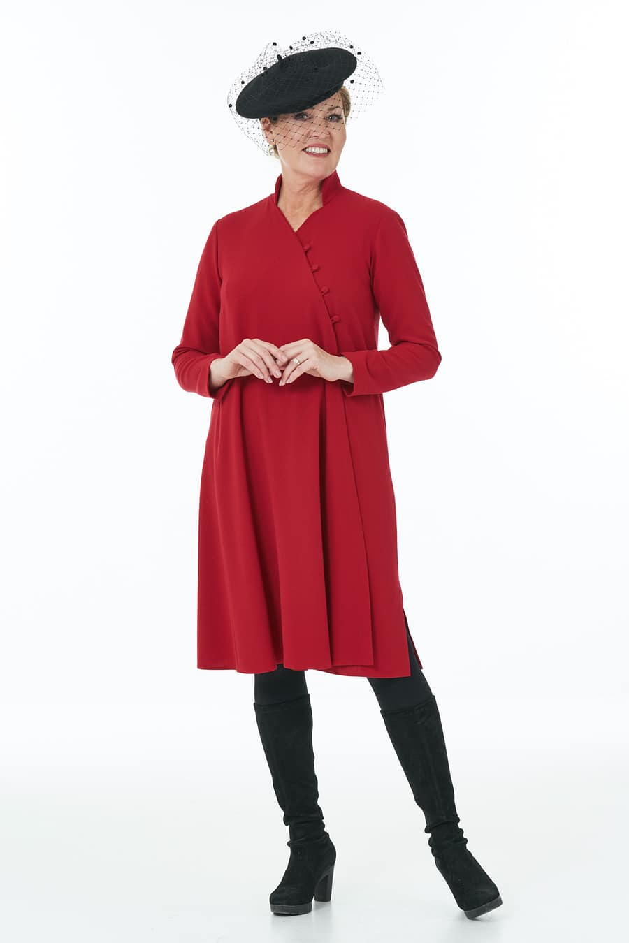 Open Front Contrast Dress in Red and Black Casual Chic Collection (for micro wedding blog)