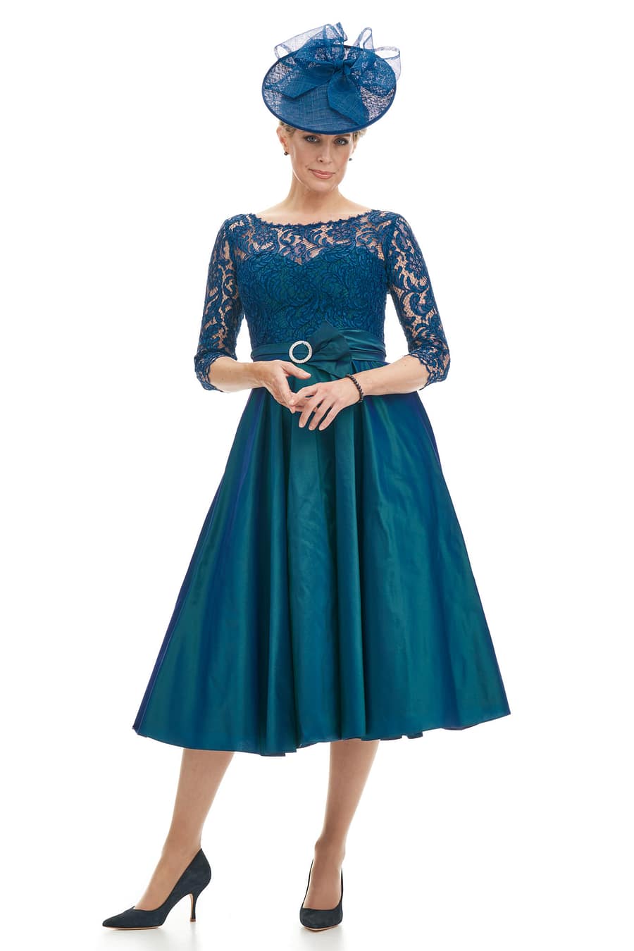 Taffeta And Lace Tea Length 50’s Circular Skirt Dress