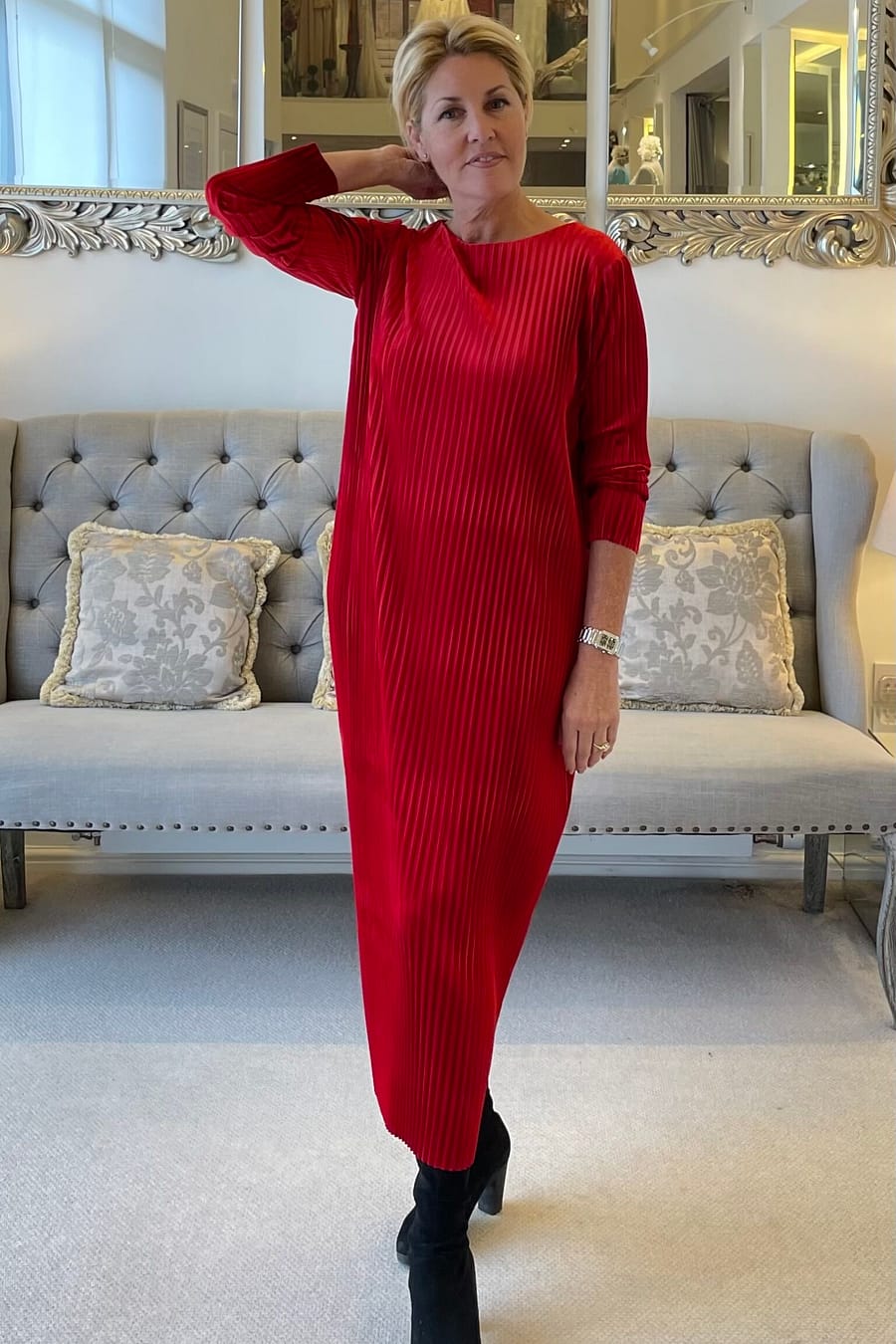 Red pleated velvet dress with sleeeves stunning velvet dress for christmas