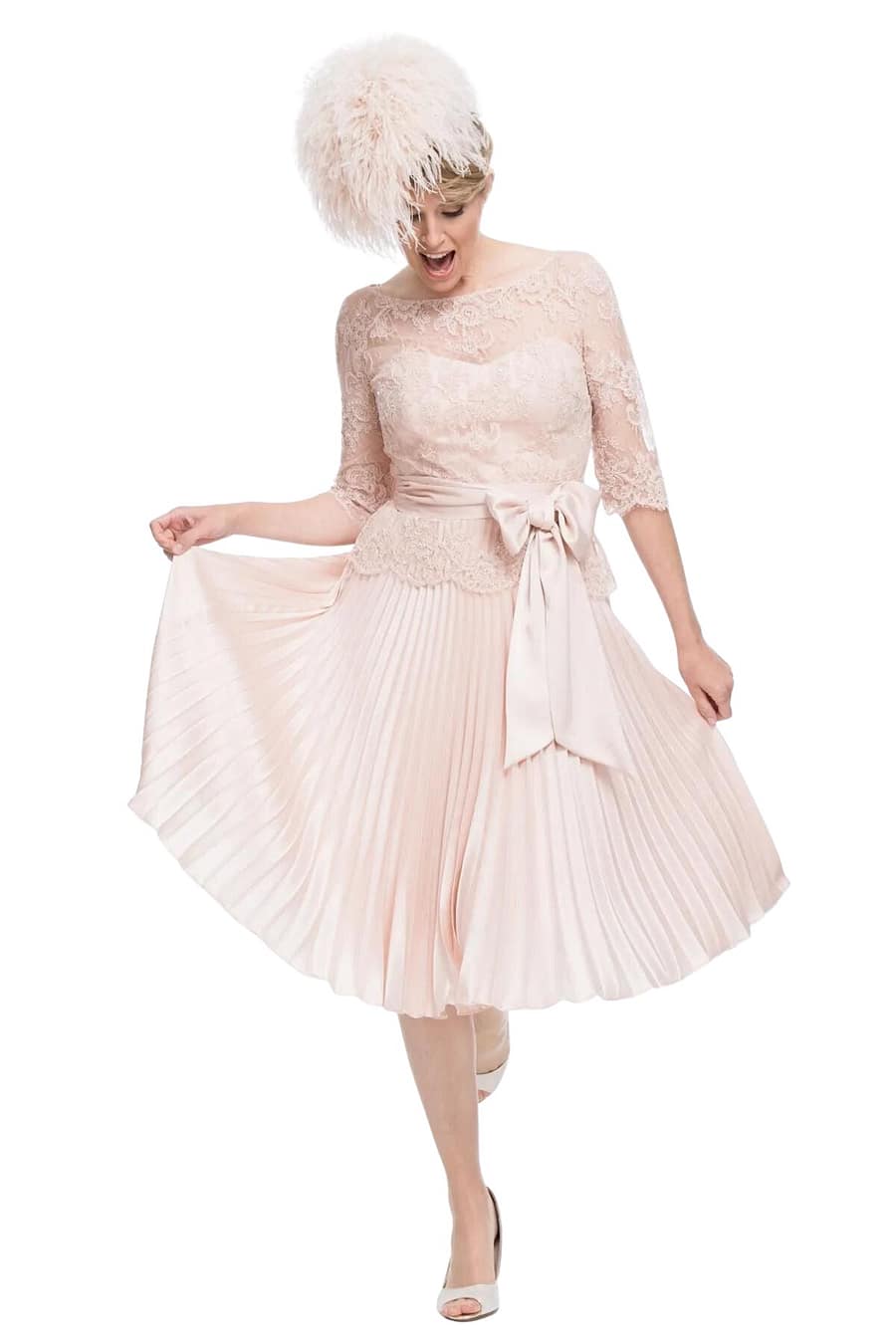 sunray pleated circle skirt dress best for petite mother of the bride or groom